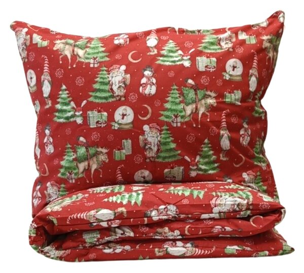 Karácsonyi Mikulás mintás pamut ágyneműhuzat TiaHome - 1x Párna 90x70cm, 1x Paplan 140x200cm