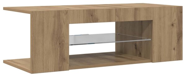 Kézműves tölgy szerelt fa TV-szekrény LED-ekkel 90x39x30 cm