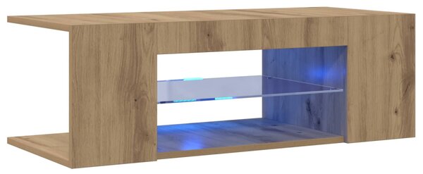 Kézműves tölgy szerelt fa TV-szekrény LED-ekkel 90x39x30 cm