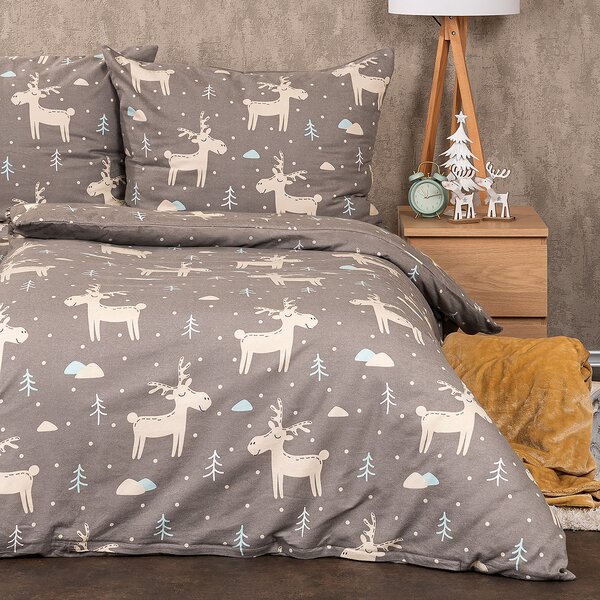 4Home Happy reindeer flanel ágyneműhuzat, 140 x 200 cm, 70 x 90 cm