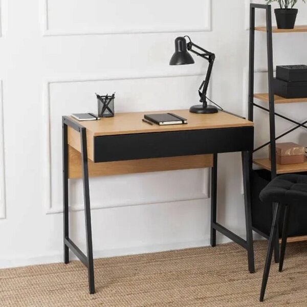 Intenso Home fiókos íróasztal / számítógépasztal 83x48cm | Masszív fém váz, fekete - aranytölgy szín