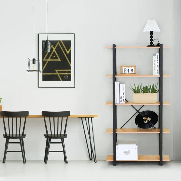 Intenso Home 5 szintes tölgy színű nyitott könyvespolc 80 x 152cm | Univerzális tároló állvány fém lábakkal