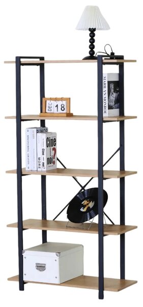 Intenso Home 5 szintes tölgy színű nyitott könyvespolc 80 x 152cm | Univerzális tároló állvány fém lábakkal