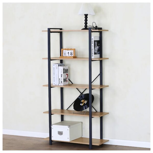 Intenso Home 5 szintes tölgy színű nyitott könyvespolc 80 x 152cm | Univerzális tároló állvány fém lábakkal