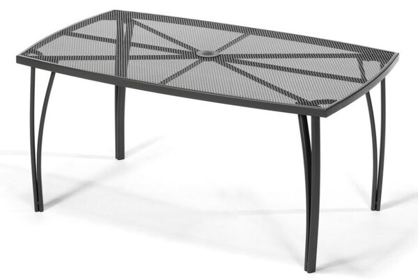 ROJAPLAST ZWMT-24 fém kerti asztal napernyőlyukkal, 150 x 90 x 71 cm - fekete
