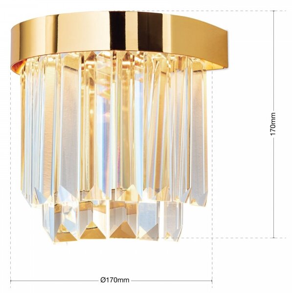 PRISM LED kristály fali lámpa, arany