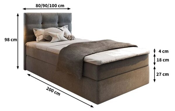 Kárpitozott boxspring ágy GLORIEN VELVET 80x200 cm szürke Matrac: Bonell rugós matrac