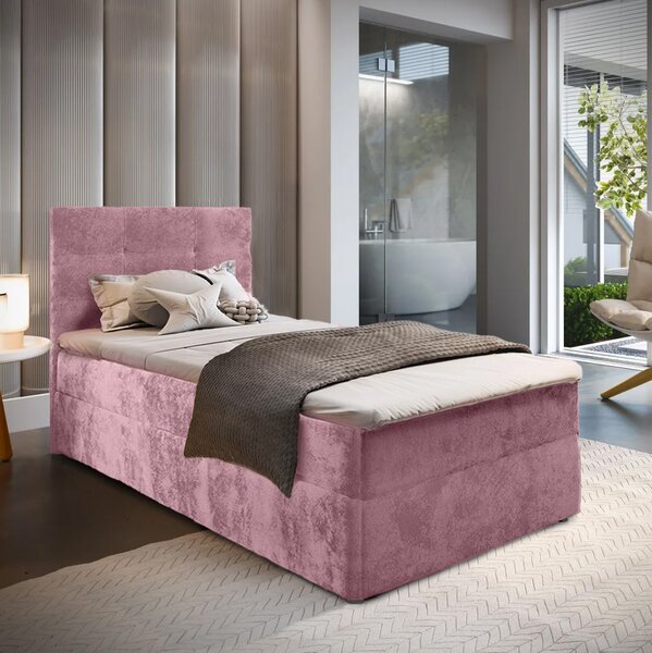 AKCIÓ Kárpitozott boxspring ágy GLORIEN VELVET 90x200 cm rózsaszín II. osztály