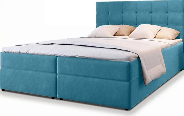 Kárpitozott boxspring ágy GLORIEN VELVET 140x200 cm kék Matrac: Bonell rugós matrac