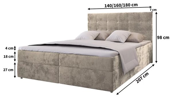 Kárpitozott boxspring ágy GLORIEN VELVET 160x200 cm szürke Matrac: Bonell rugós matrac