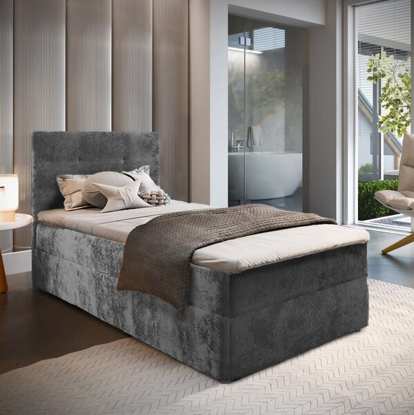Kárpitozott boxspring ágy GLORIEN VELVET 80x200 cm szürke Matrac: Bonell rugós matrac