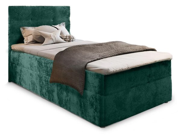 Kárpitozott boxspring ágy GLORIEN VELVET 90x200 cm sötétzöld Matrac: Bonell rugós matrac
