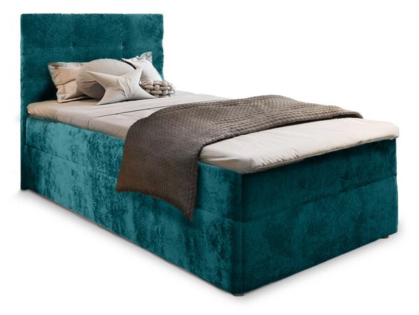 Kárpitozott boxspring ágy GLORIEN VELVET 90x200 cm türkiz Matrac: Bonell rugós matrac