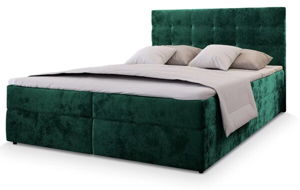 Kárpitozott boxspring ágy GLORIEN VELVET 160x200 cm sötétzöld Matrac: Bonell rugós matrac