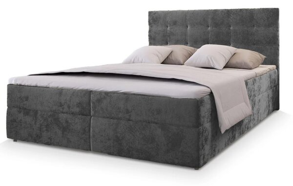 Kárpitozott boxspring ágy GLORIEN VELVET 160x200 cm szürke Matrac: Bonell rugós matrac