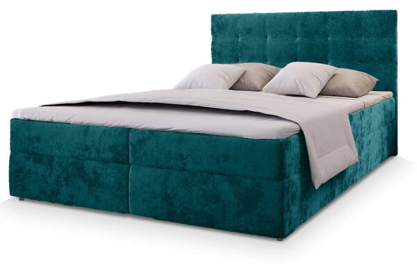 Kárpitozott boxspring ágy GLORIEN VELVET 140x200 cm türkiz Matrac: Bonell rugós matrac