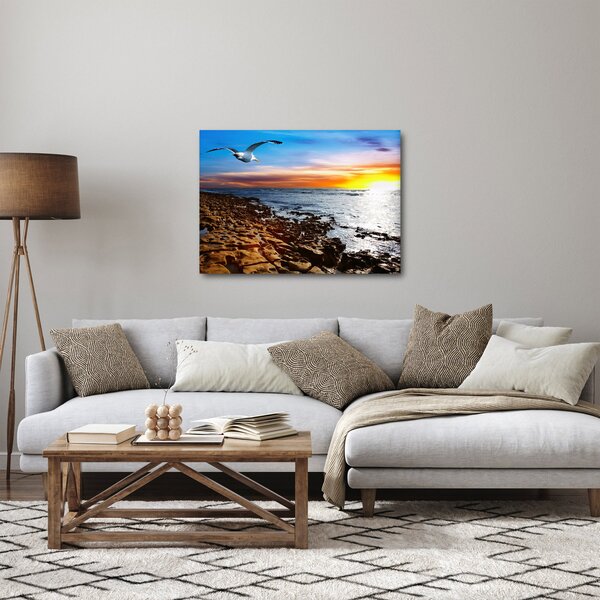 Kép - Sirály repül a tengerpart felett (70x50 cm)