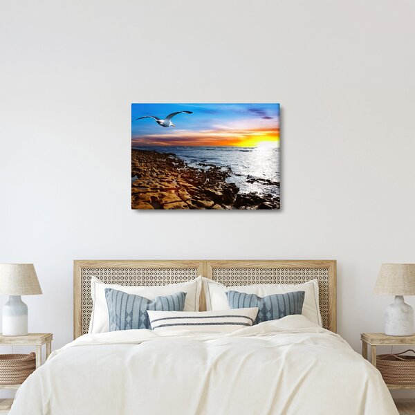 Kép - Sirály repül a tengerpart felett (70x50 cm)