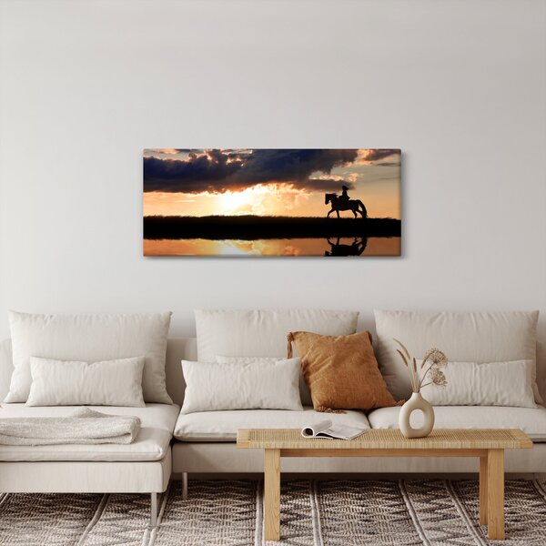 Kép - Lovas egy lovon naplementében (120x50 cm)