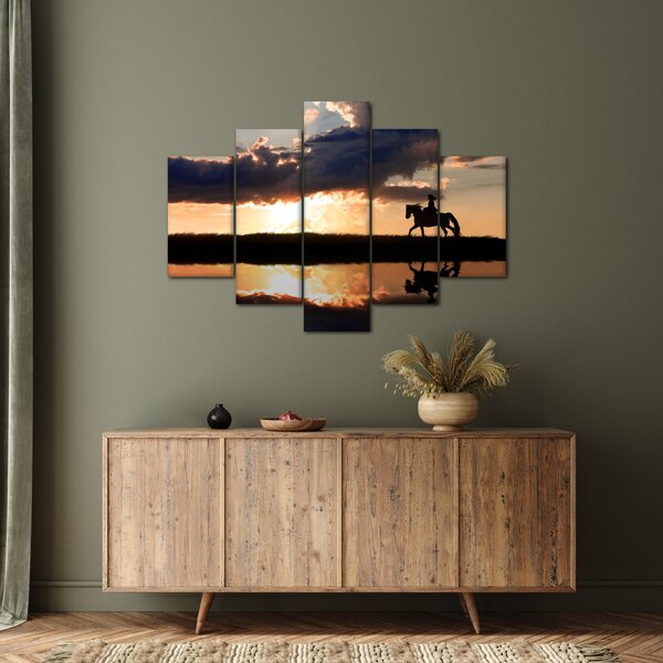 Kép - Lovas egy lovon naplementében (150x105 cm)