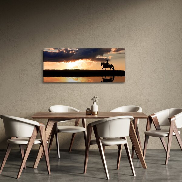 Kép - Lovas egy lovon naplementében (120x50 cm)