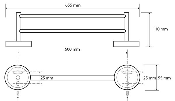 SAPHO XR423 X-Round E dupla törülközőtartó 65 cm,ezüst