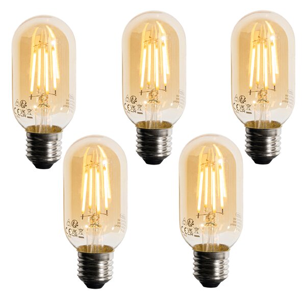 5 darabos E27 szabályozható LED izzó, arany, T45, 4W 300 lm 2200K