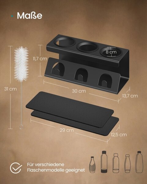 Suport uscare vase / sticle Songmics, Paxton, Negru, 30x13.7x11.7 cm