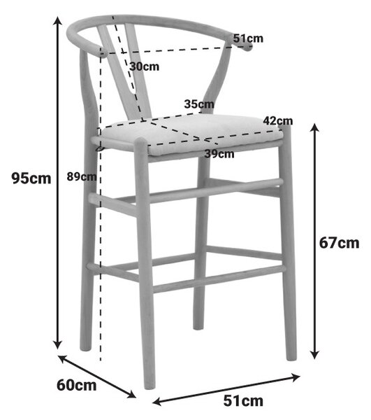 Scaun de bar Wishbone, Bej, 51x60x95 cm