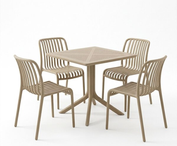 Set 5 buc. mobilier dining Zoi Groovy, Cappuccino, 80x80x74 cm