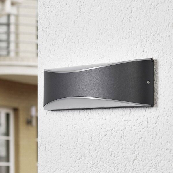 Lucande LED-es kültéri fali lámpa Akira, antracit, fém, 23cm, Fekete, Alumínium, Modern