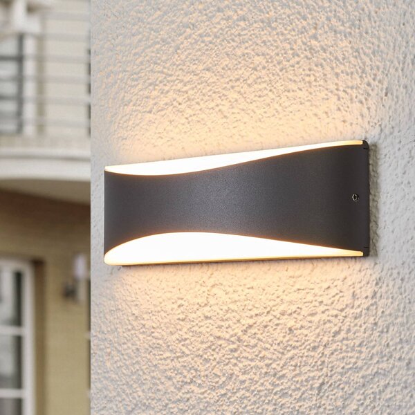 Lucande LED-es kültéri fali lámpa Akira, antracit, fém, 23cm, Fekete, Alumínium, Modern