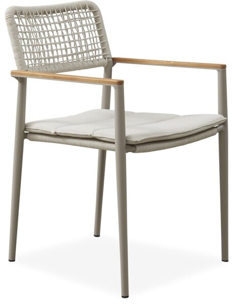 Malia kerti szék, bézs kötél, bézs alumínium váz, teakfa karfa