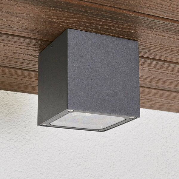 Lucande LED mennyezeti világítás Tanea, 12x12 cm, sötét szürke, IP54, Alu / szürke / cink, Alumínium, Modern