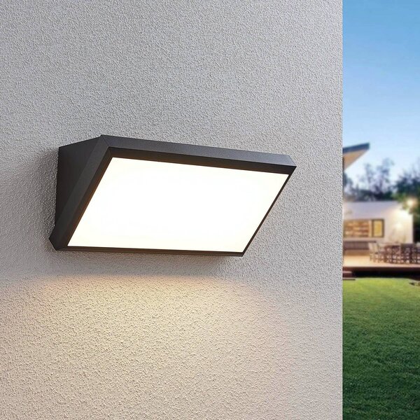 Lindby LED kültéri fali lámpa Abby, szürke, műanyag, IP65, Fekete, Műanyag, Modern