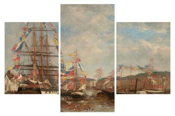Kép - Eugène Boudin, Festival in the Harbor of Honfleur, reprodukciók (90x60 cm)