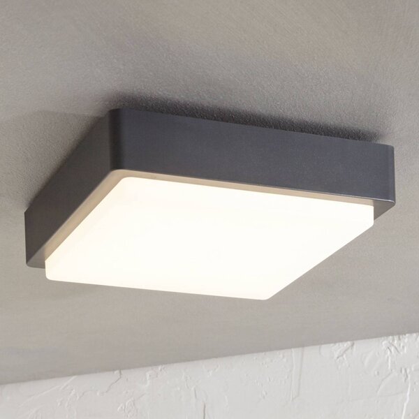 Lindby LED kültéri mennyezeti világítás Nermin, 22 cm, IP65, szögletes, Fekete, Műanyag, Modern