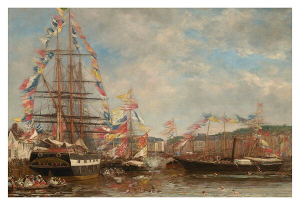 Kép - Eugène Boudin, Festival in the Harbor of Honfleur, reprodukciók (90x60 cm)