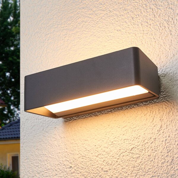 Lucande LED kültéri fali lámpa Midvig, sötétszürke, szögletes, IP65, Fekete, Alumínium, Modern