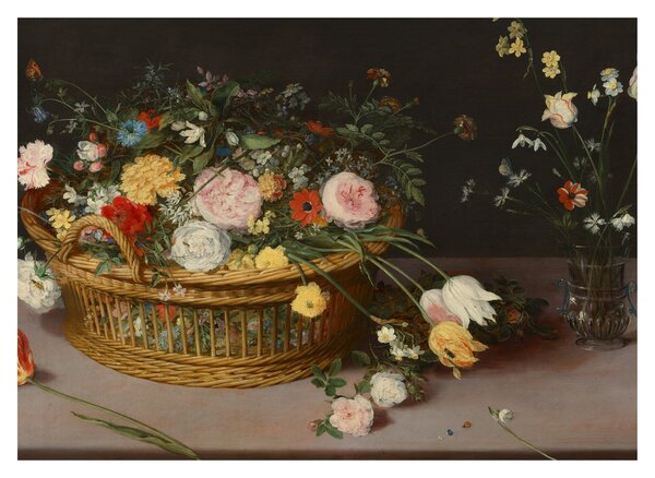 Kép - Jan Brueghel the Elder, Flowers in a Basket and a Vase, reprodukciók (70x50 cm)