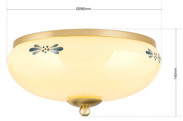 ORION Lámpa Country House s. réz kék Ø28cm, dimmelhető, Krém / borostyánsárga, Nappali / Étkező, Üveg, Vidéki otthon / Rusztikus