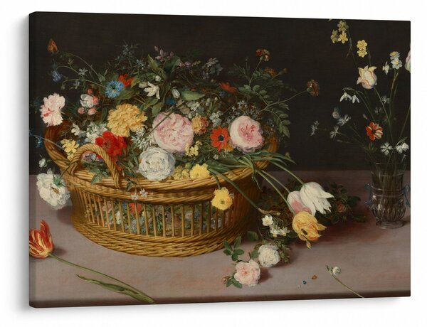 Kép - Jan Brueghel the Elder, Flowers in a Basket and a Vase, reprodukciók (70x50 cm)