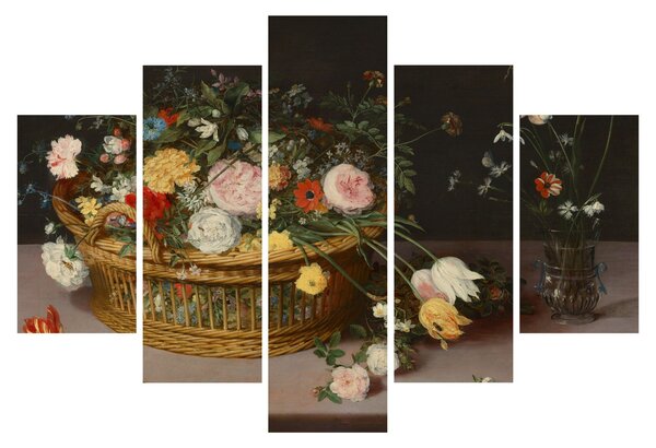 Kép - Jan Brueghel the Elder, Flowers in a Basket and a Vase, reprodukciók (150x105 cm)