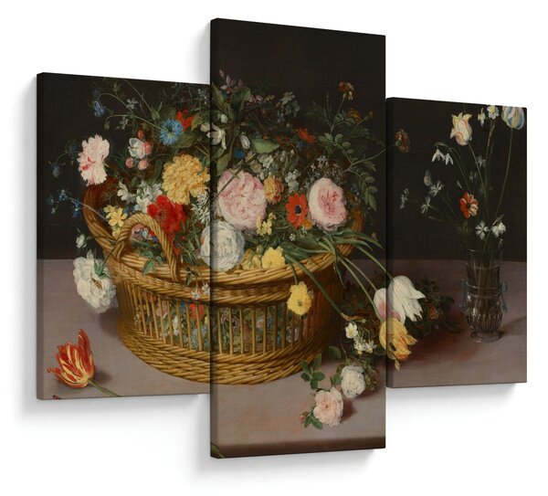 Kép - Jan Brueghel the Elder, Flowers in a Basket and a Vase, reprodukciók (90x60 cm)