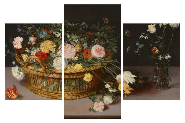 Kép - Jan Brueghel the Elder, Flowers in a Basket and a Vase, reprodukciók (90x60 cm)