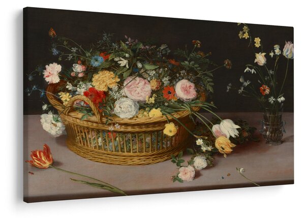 Kép - Jan Brueghel the Elder, Flowers in a Basket and a Vase, reprodukciók (90x60 cm)