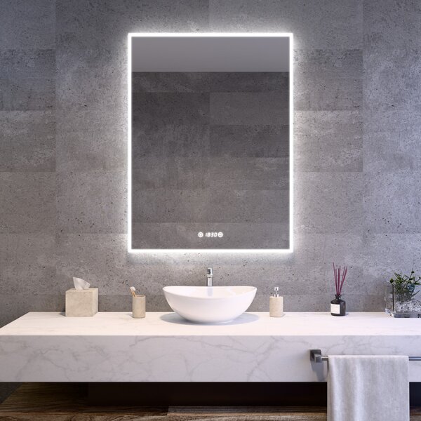 Álló fürdőszobai LED tükör 75x100cm | Páramentesítő funkció - Óra - Fényerő és színhőmérséklet szabályozás | Welland Luxury-Line G772