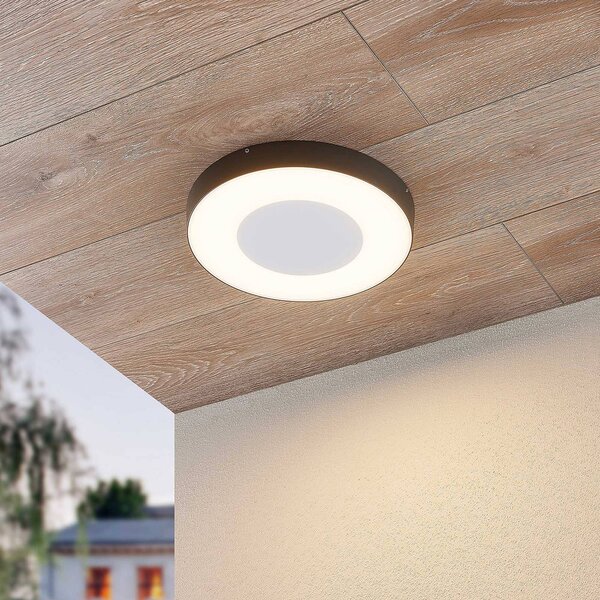 Lucande LED kültéri mennyezeti világítás Sora, kerek, érzékelő, IP54, Alu / szürke / cink, Alumínium, Modern