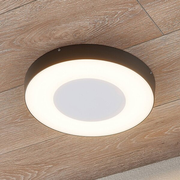 Lucande LED kültéri mennyezeti világítás Sora, kerek, érzékelő, IP54, Alu / szürke / cink, Alumínium, Modern