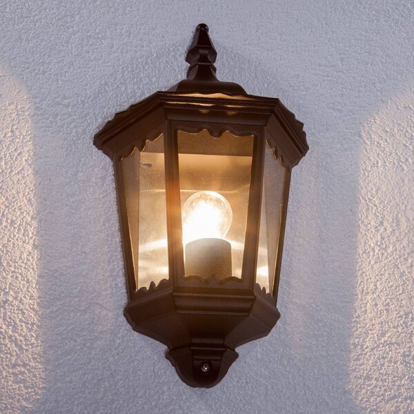 Lindby kültéri fali lámpa Lieva, magasság 44 cm, fekete, üveg, Fekete, Alumínium, Antik